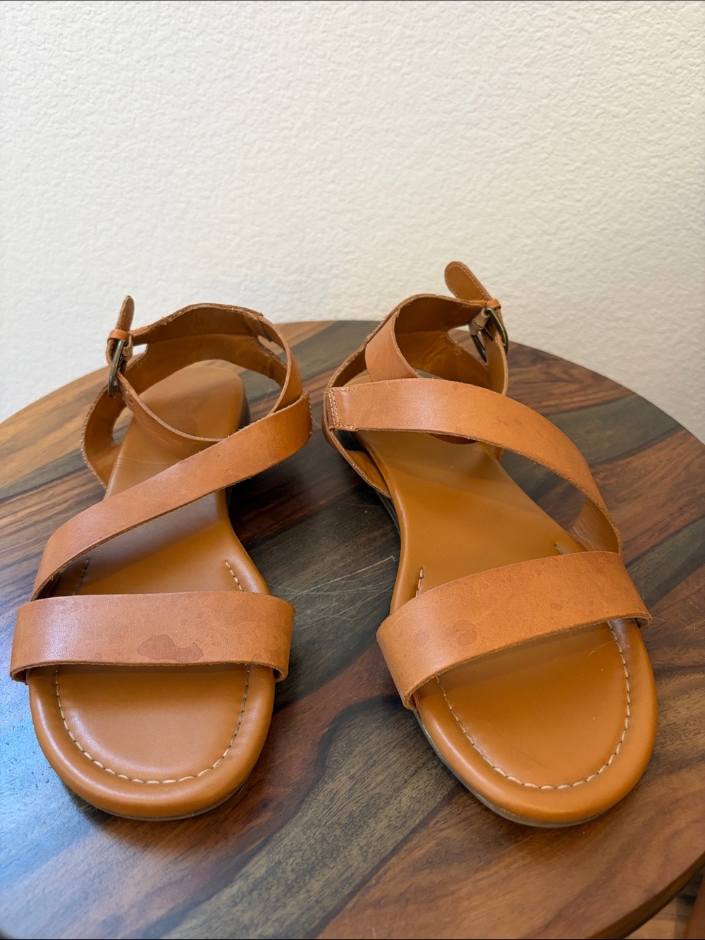 Franco Sarto Cognac Leather Crisscross Sandals